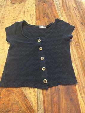 Madewell Texture & Thread Button-Front Tee in Black Chevron, Size XS